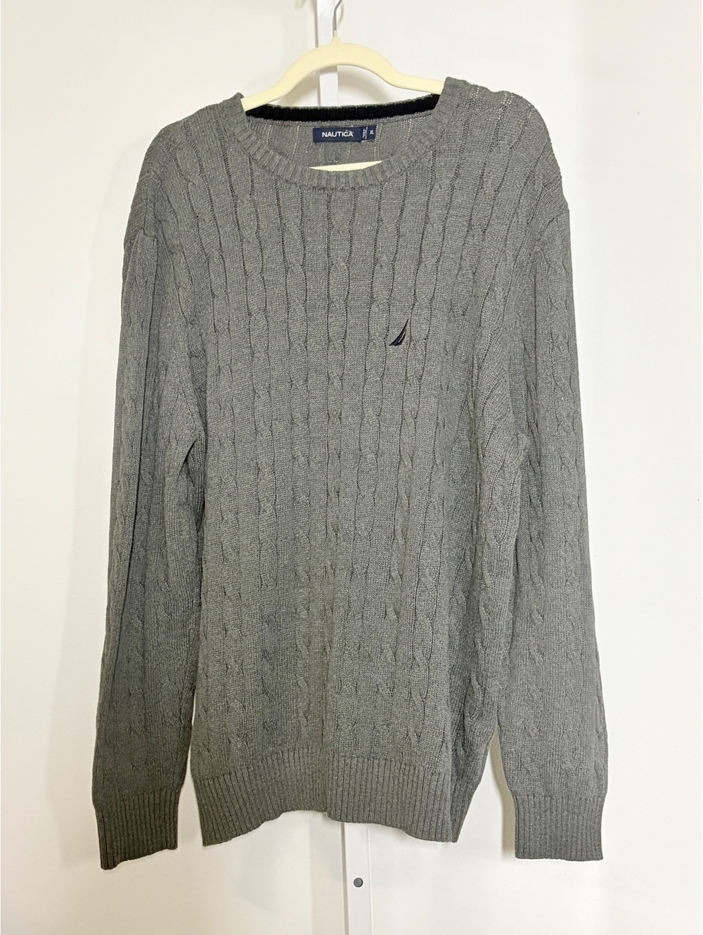 Nautica Men's XL Gray Cable Knit Cotton Sweater